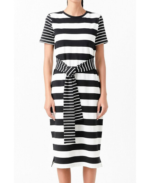 Women's Contrast Stripe Knit Midi Dress