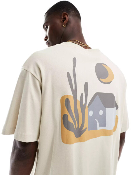 Pull&bear desert printed t-shirt in beige