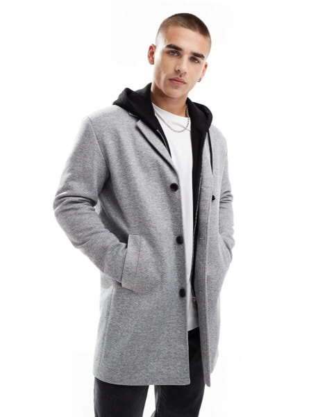 Jack & Jones jersey overcoat in light grey melange