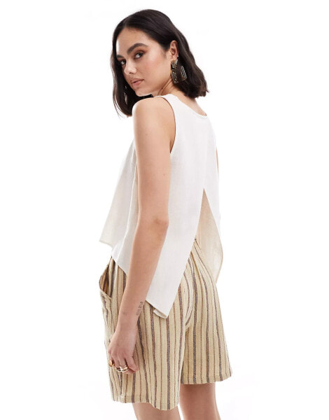 ASOS DESIGN wrap back linen top in natural