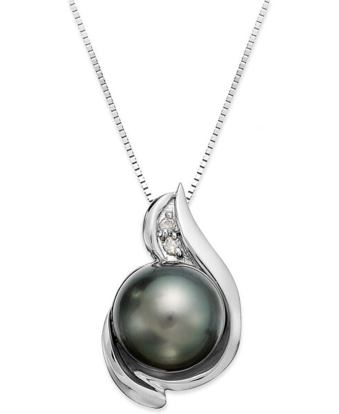 14k White Gold Tahitian Pearl (8.5mm) and Diamond Accent Pendant Necklace