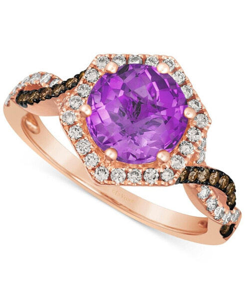 Grape Amethyst (1-3/4 ct. t.w.) & Diamond (3/8 ct. t.w.) Halo Twist Ring in 14k Rose Gold (Also in Deep Sea Blue Topaz)