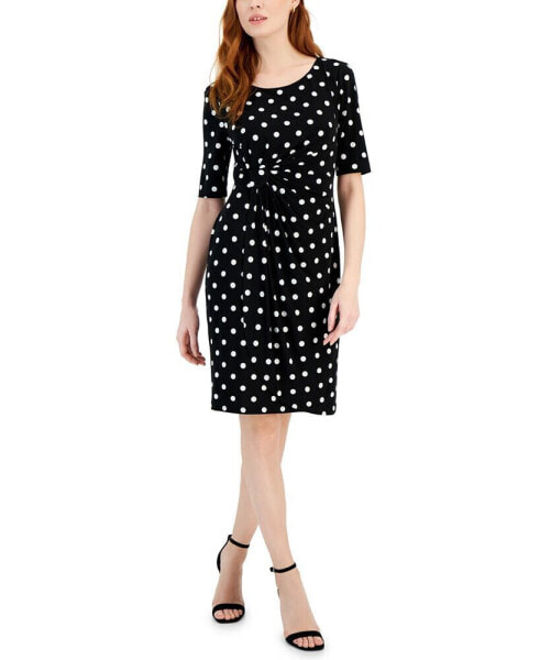 Petite Dot-Print Side-Tab Sheath Dress