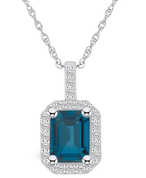 London Blue Topaz (2 Ct. T.W.) and Diamond (1/4 Ct. T.W.) Halo Pendant Necklace in 14K White Gold