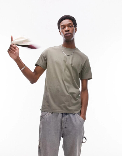 Topman classic fit t-shirt in khaki