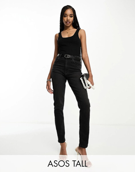 ASOS DESIGN Tall slim fit comfort mom jeans in washed black