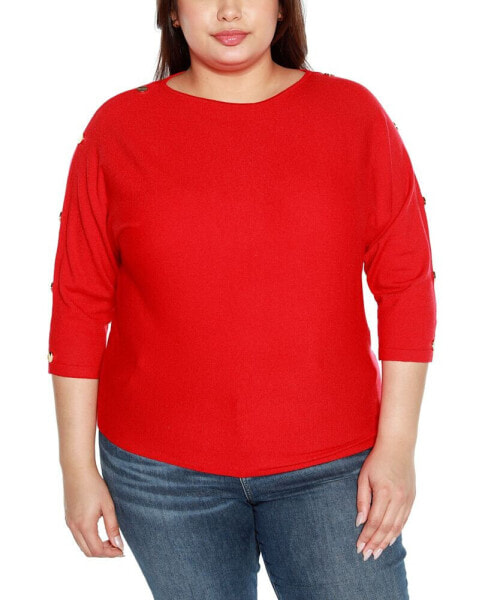 Plus Size Rivet-Trim Dolman-Sleeve Sweater