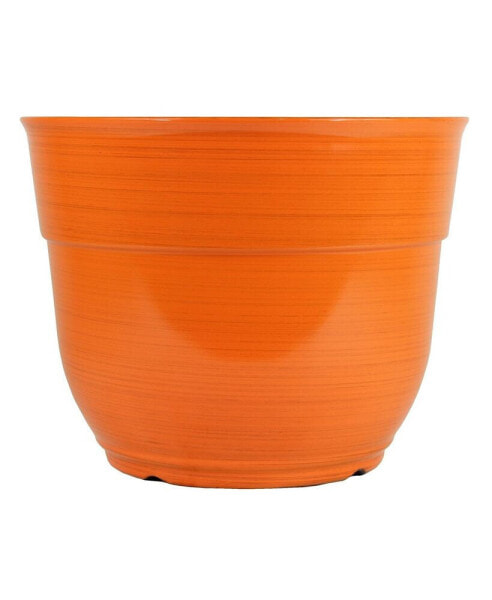 Glazed Brushed Happy Large Plastic Planter Bright Orange 15 Inch