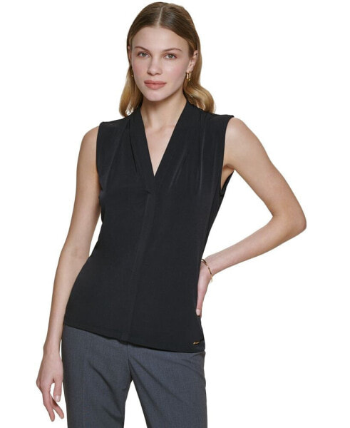 Gathered V-Neck Sleeveless Top