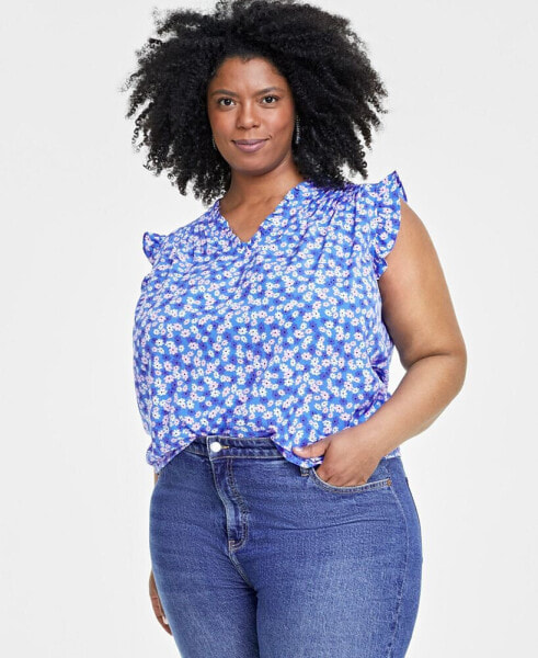 Trendy Plus Size Floral-Print Ruffled-Trim Blouse, Created for Macy's