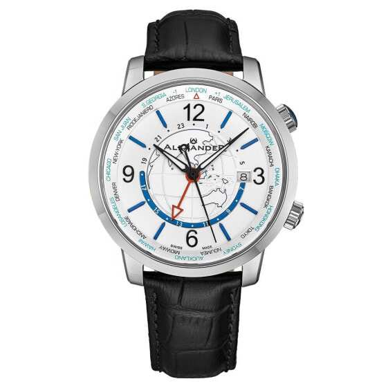 Наручные часы Alexander Men's Sophisticate Black Leather, Silver-Tone Dial, 40mm Round Watch