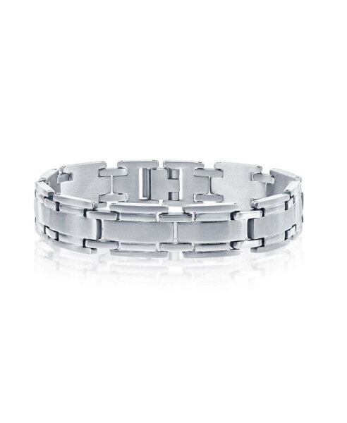 Men's Stainless Steel Matte and Polished Linked Bracelet