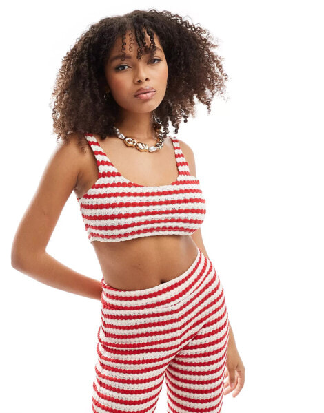 ASOS DESIGN co-ord crochet texture stripe cami top in red and white