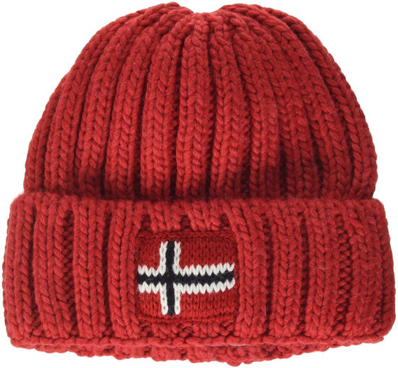 Мужская шапка красная вязаная Napapijri Hat Baby or Girl with Back and pon pon Article N0YKCN K SEMIURY 3 Made in Italy, RA3 High Risk red, Size 22