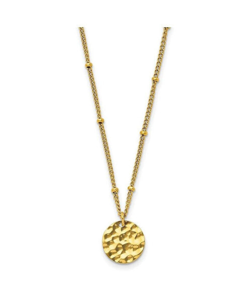 and Hammered Yellow IP-plated Circle Pendant 15 inch Curb Chain Necklace