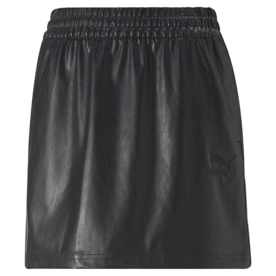 Puma T7 Faux Leather Mini Skirt Womens Black Casual 53569351