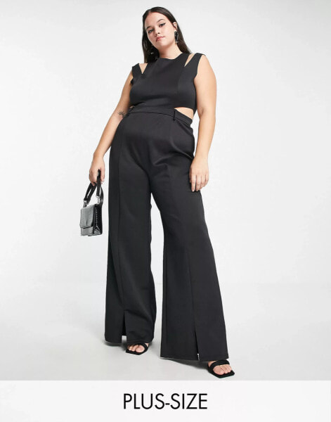 Extro & Vert Plus tailored wide leg cut out jumpsuit in black