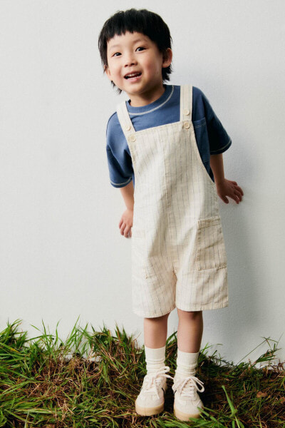 Linen blend striped short dungarees