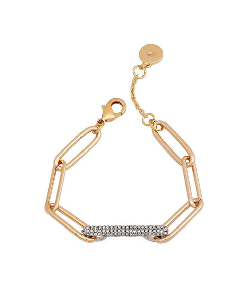 Gold-Tone Pave Bar Paper Link Bracelet