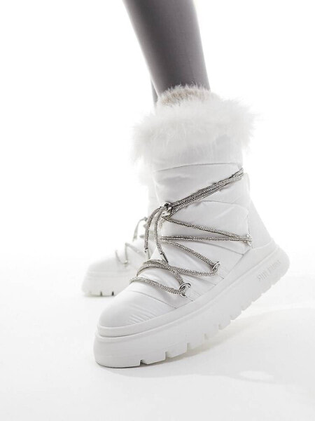 Steve Madden Ice-Storm snow boot with embellished lace in white