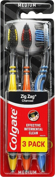 Zahnbürste mittel Zig Zag Charcoal orange, gelb, blau