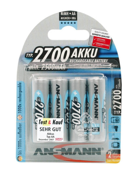 Ansmann Blister 4 X Accu - AA - 2700mAh - AA / HR6 - Nickel-Metal Hydride (NiMH) - 1.2 V - 2700 mAh - Blue