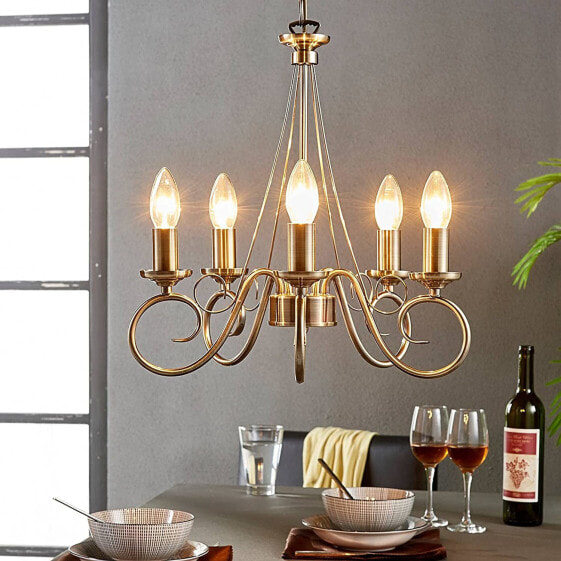 Lindby Chandelier 'Marnia' (Retro, Vintage, Antique) in Bronze Metal for Living Room and Dining Room (5 Bulbs, E14) - Pendant Light, Pendant Lamp, Chandelier, Lamp, Ceiling Light, Ceiling Light