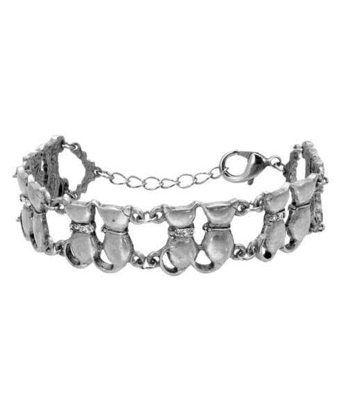 Women's Silver Tone Crystal Multi Double Cat Chain Bracelet