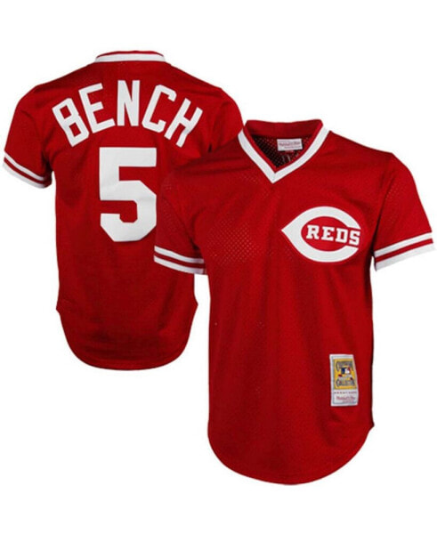 Men's Johnny Bench Red Cincinnati Reds 1983 Authentic Cooperstown Collection Mesh Batting Practice Jersey