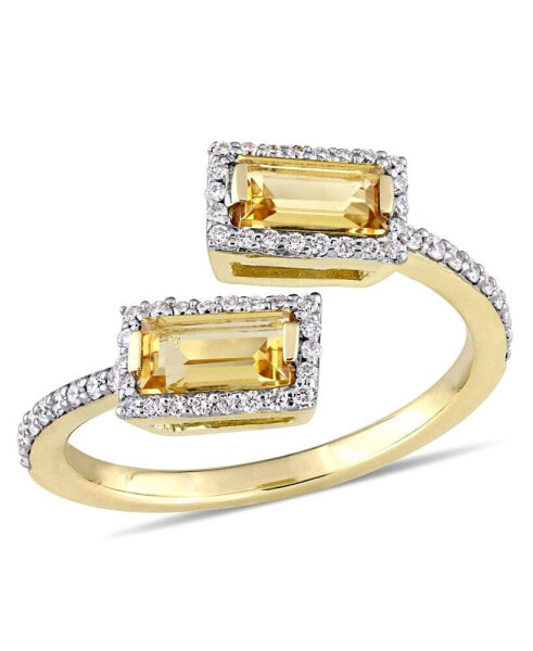 Baguette Cut Citrine (3/4 ct. t.w.) and Diamond (1/4 ct. t.w.) Open Ring in 14k Yellow Gold