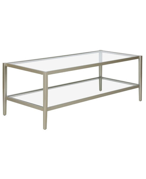 Hera 45" Wide Metal Rectangular Coffee Table with Glass Shelf