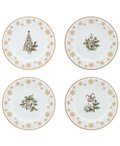 Holly Berry Gold Set of 4 Assorted Appetizer Plates, 6-1/4"