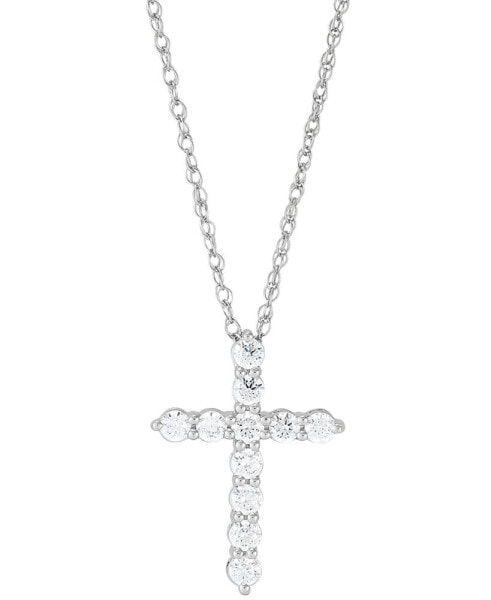 Lab Grown Diamond Cross Pendant Necklace (1 ct. t.w.) in 14k White Gold, 16" + 2" extender