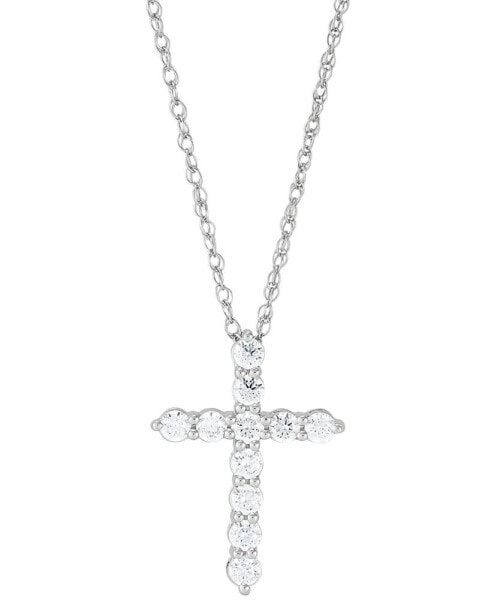 Grown With Love lab Grown Diamond Cross Pendant Necklace (1 ct. t.w.) in 14k White Gold, 16" + 2" extender