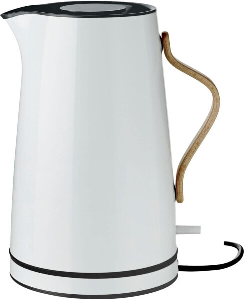 Stelton Wasserkocher Emma - Elektrischer Kocher - Kaffee- & Teekanne, skandinavisch - Filter, Trockenkoch-Sicherheitsschalter mit Abschaltung, Buchenholzgriff - 1,2 Liter, Grau, EU-Stecker