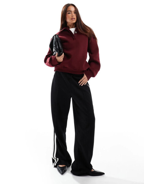 ASOS DESIGN long sleeve polo sweatshirt in burgundy