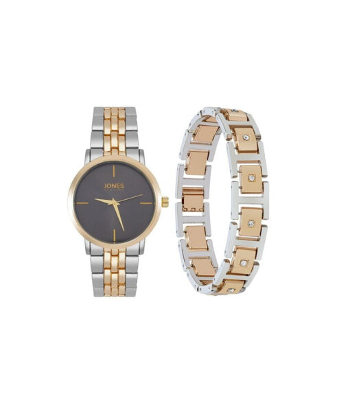 Men's Analog Two Tone Metal Alloy Bracelet Watch, 42mm and Bracelet Set