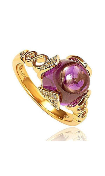 Suzy Levian Sterling Silver Cubic Zirconia Purple Cabochon Cocktail Ring