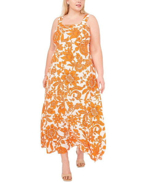 Plus Size Printed Square-Neck Maxi Dress