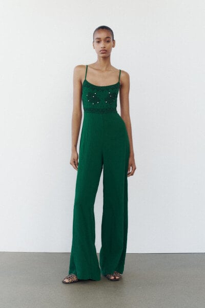Embroidered mirror jumpsuit