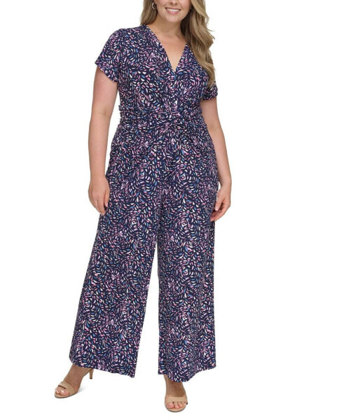 Plus Size Printed Twist-Front Jumpsuit