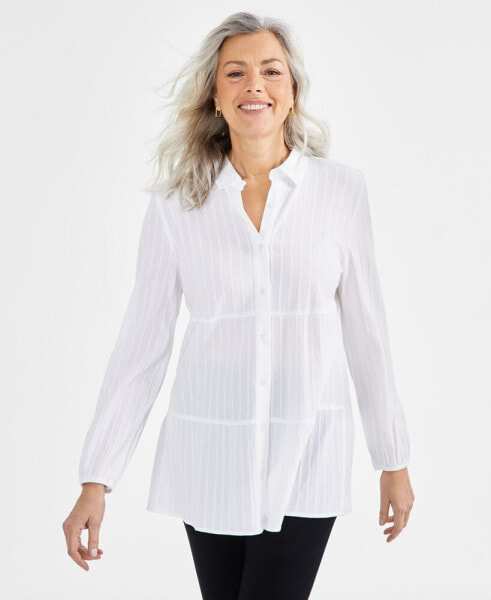 Women's Textured-Stripe Button Shirt, Created for Macy's