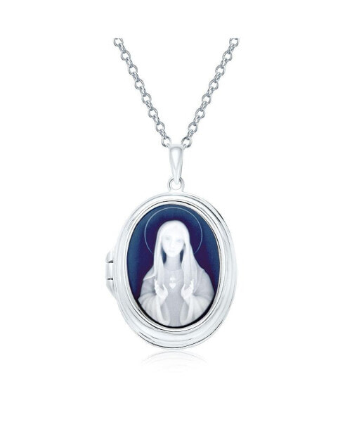 Bling Jewelry personalized Holds Picture Antique Style Simulated Blue Agate Our Lady Of Guadalupe Blessed Madonna Oval Virgin Mary Cameo Photo Locket Pendant Necklace For Women .925 Sterling Silver