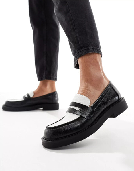 Bershka monochrome loafers in black & white