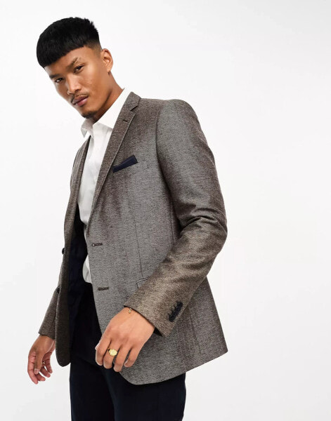 French Connection herringbone blazer in brown