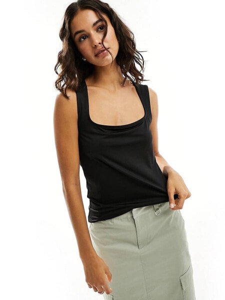 Weekday Antonia square neck vest top in black