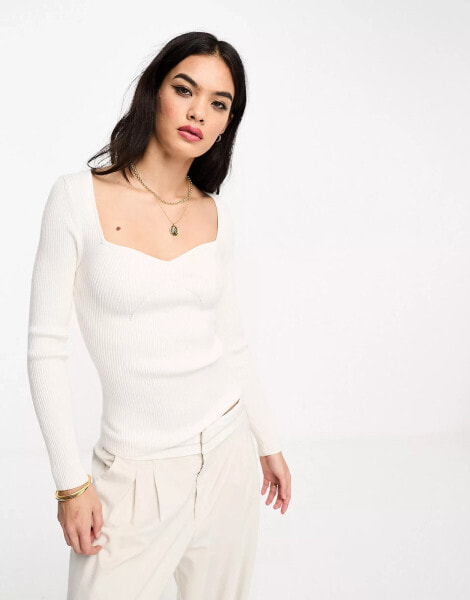 & Other Stories sweetheart neckline knitted top in white