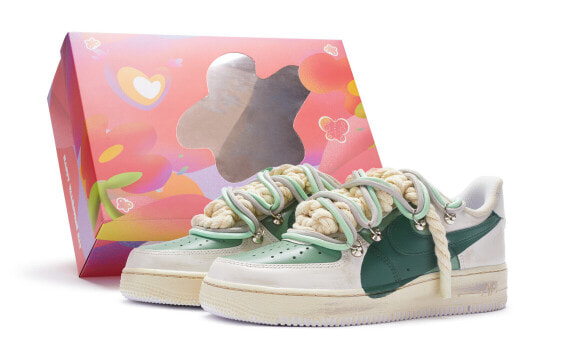 【定制球鞋】 Nike Air Force 1 Low "T10" 特殊鞋盒 双鞋带 手绘喷绘 低帮 板鞋 女款 墨绿棕 / Кроссовки Nike Air Force DD8959-100