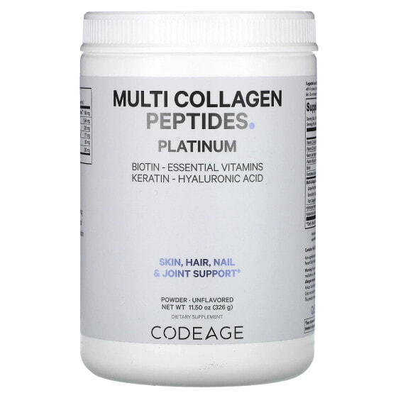 Codeage, Порошок с мультиколлагеновыми пептидами, платина, без добавок, 326 г (11,5 унции)