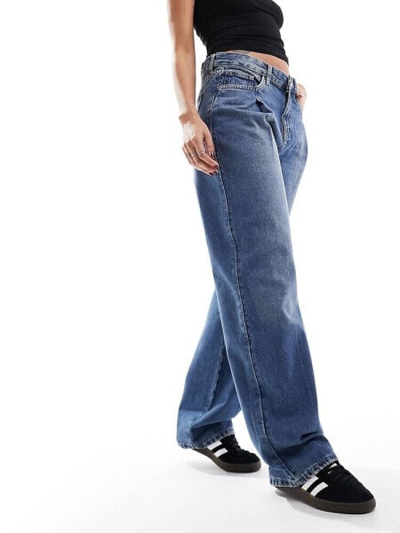 Mango straight leg jeans with pintuck detail in blue